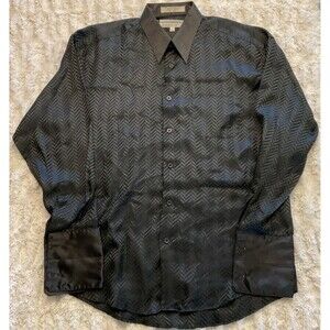 Alberto Celini Mens Black Chevron Pattern Button Up Long Sleeve 15-15.5 96613